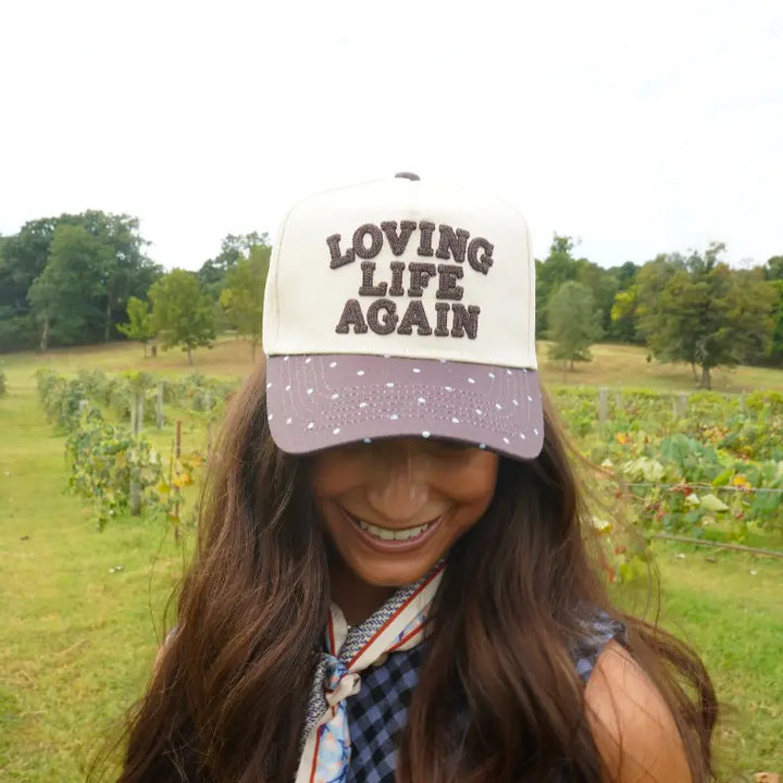 Loving Life Again - Brown & Blue Polka Dot Trucker Hat