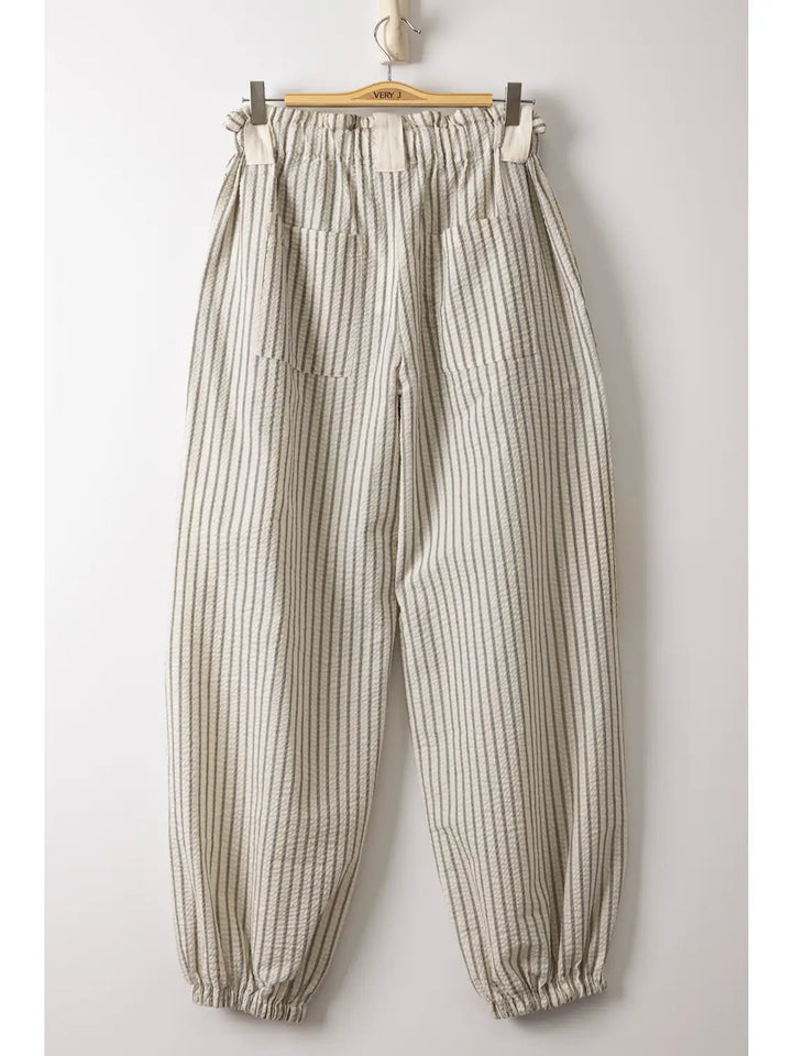 Bow Detail Stripe Textured Woven Pants