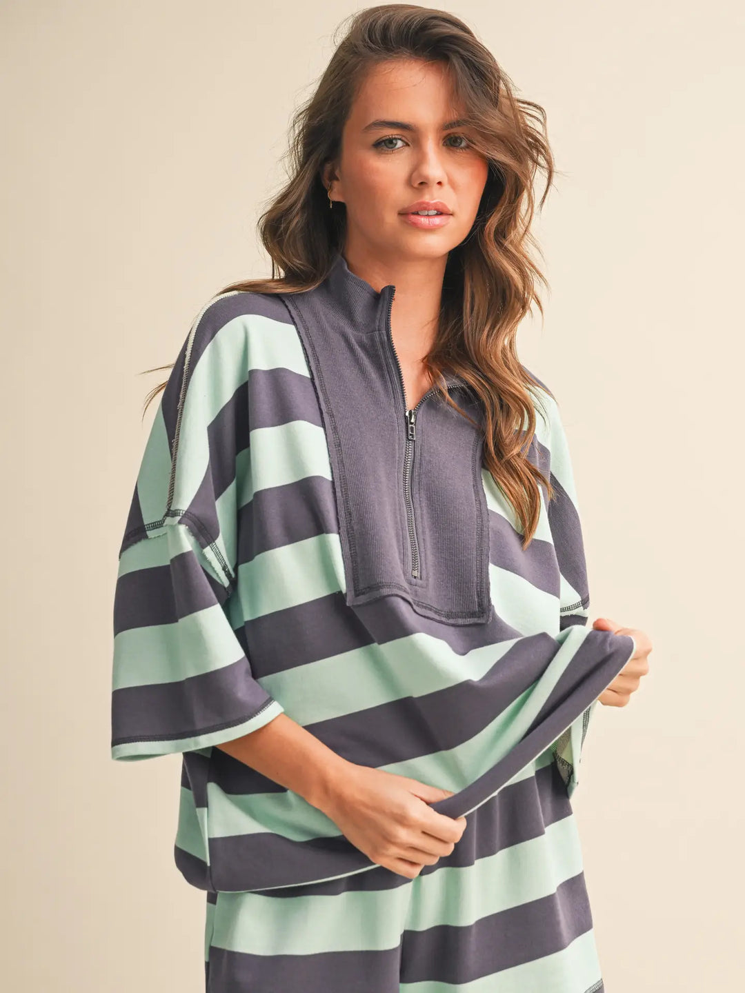Striped Half Zip Top
