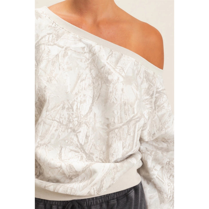 White Camo Off the Shoulder Pullover