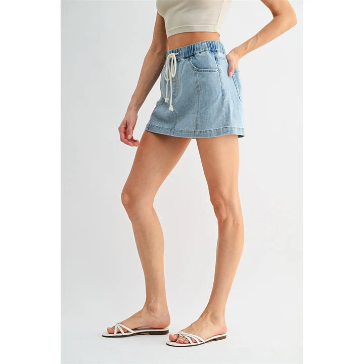 High-Rise Pull On Mini Skirt