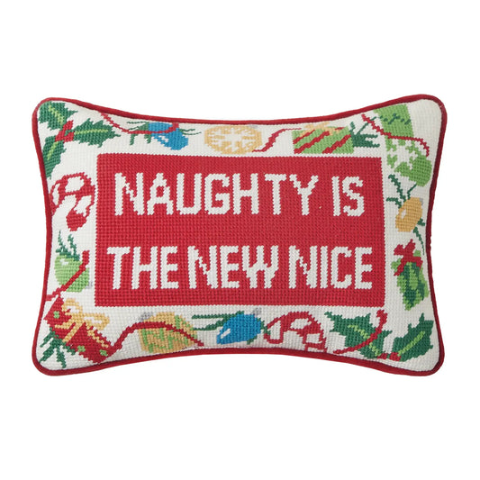 Naughty New Nice Embroidered Pillow