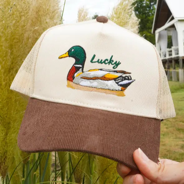 Lucky Duck - Brown Corduroy Trucker Hat