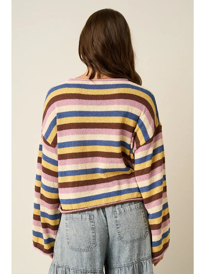Plum Multicolor Striped Sweater Knit Top