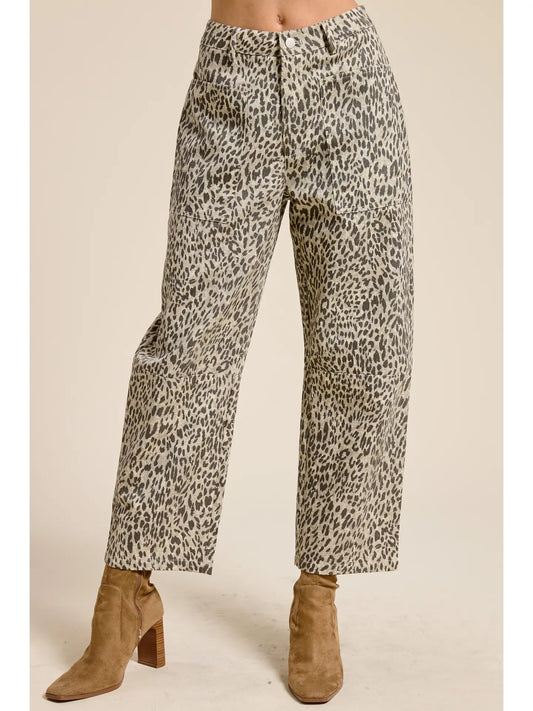 Leopard Print Barrel Leg Denim Jeans