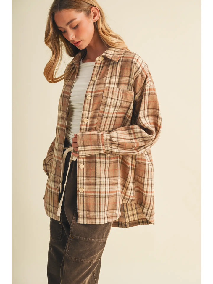 Brushed Plaid Oversized Layering Shacket