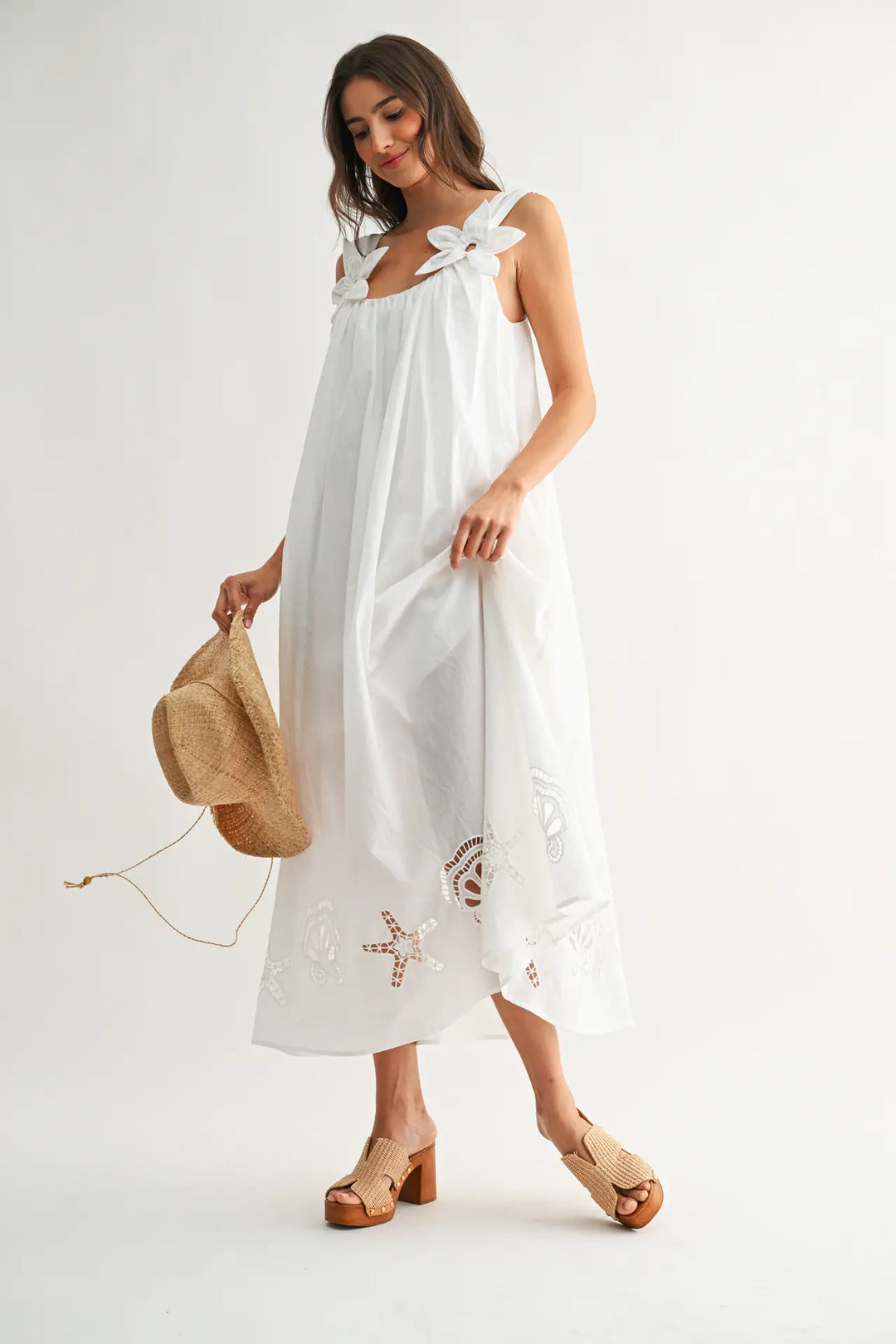 Embroidered Maxi Dress with Floral Shoulder Accents