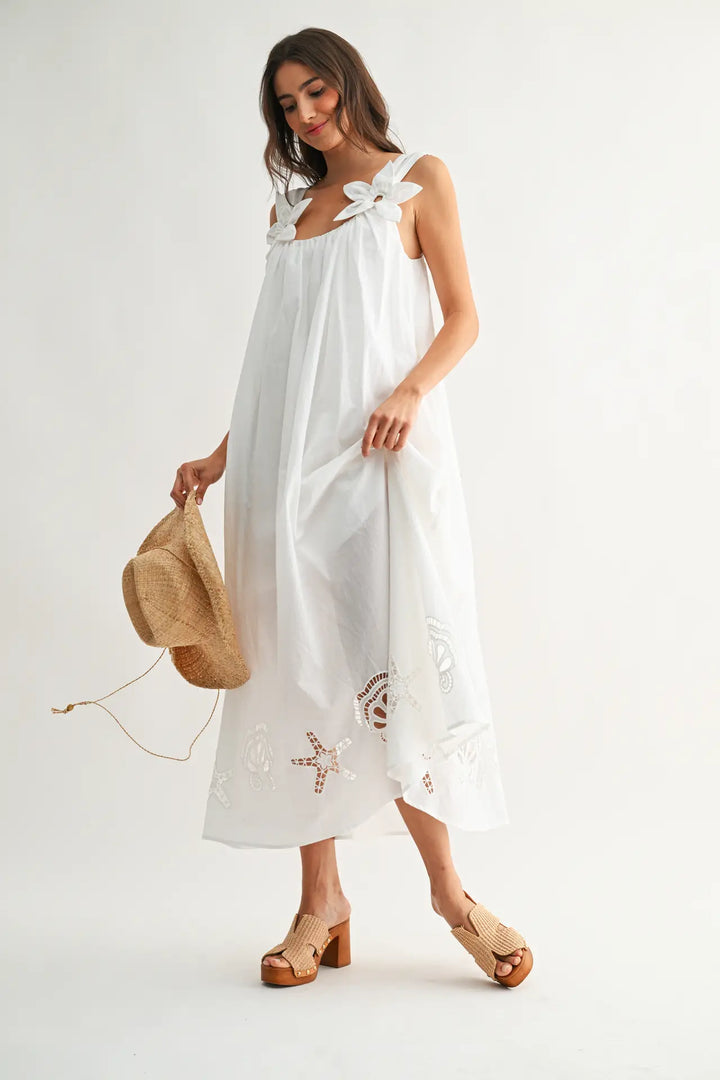 Embroidered Maxi Dress with Floral Shoulder Accents