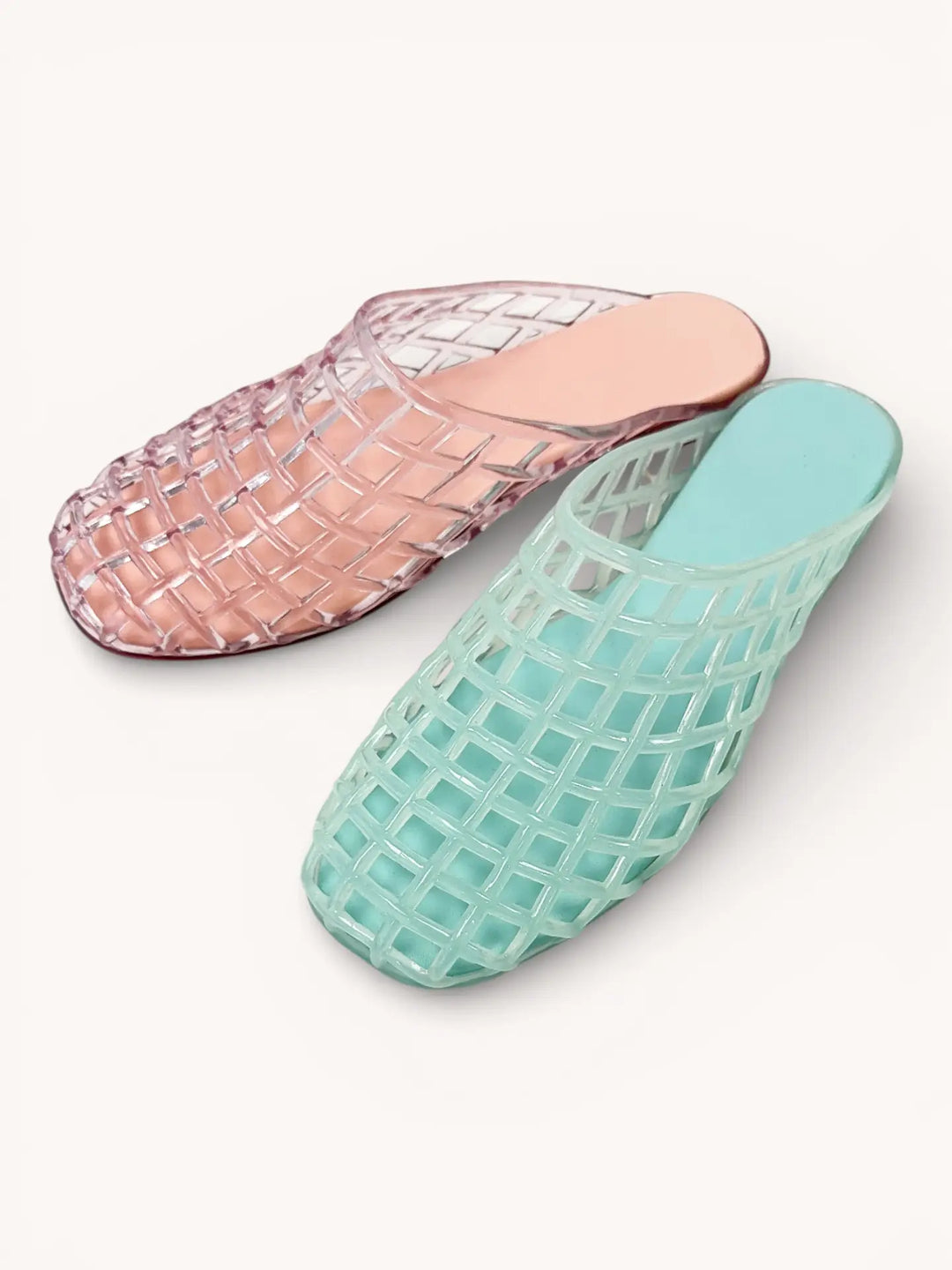 Mint Modern Lattice Woven Mesh Soft Pvc Jelly Mule Flats