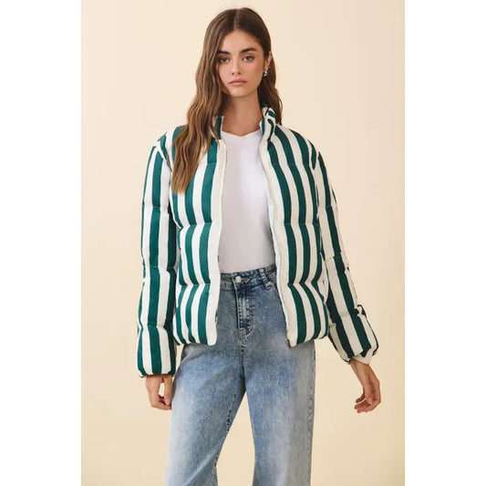 Vertical Stripes Quilted Puffer Jacket