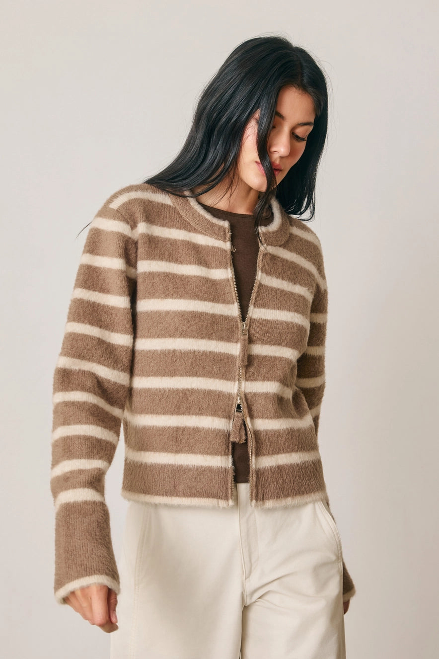Striped Double Zip Up Cardigan