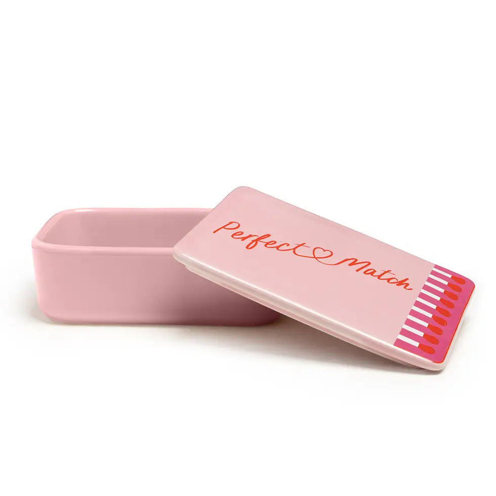 Ceramic Stash Box w/ Lid - Matchbox - "Perfect Match" - Pink