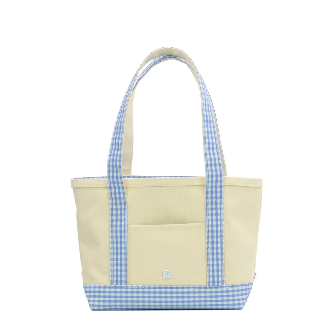 Mini Tote - Coated Canvas with Gingham Sky Trim