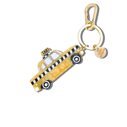 Hand-Painted Taxicab Bag Charm & Keychain | Eco-Friendly
