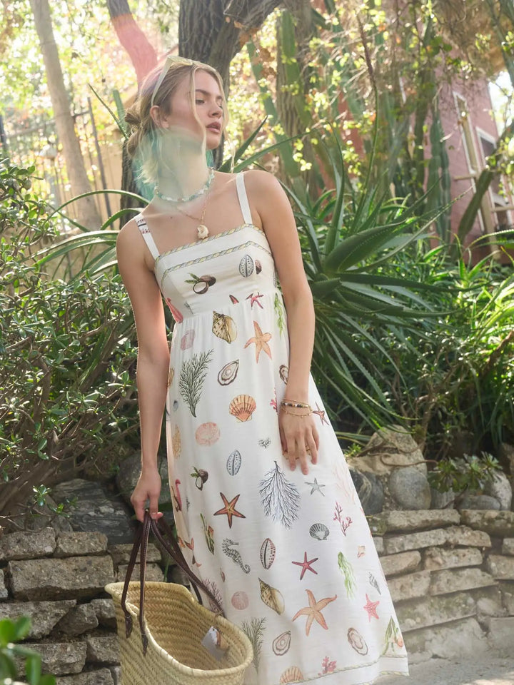 Multicolor Nautical Print Sleeveless Midi Dress