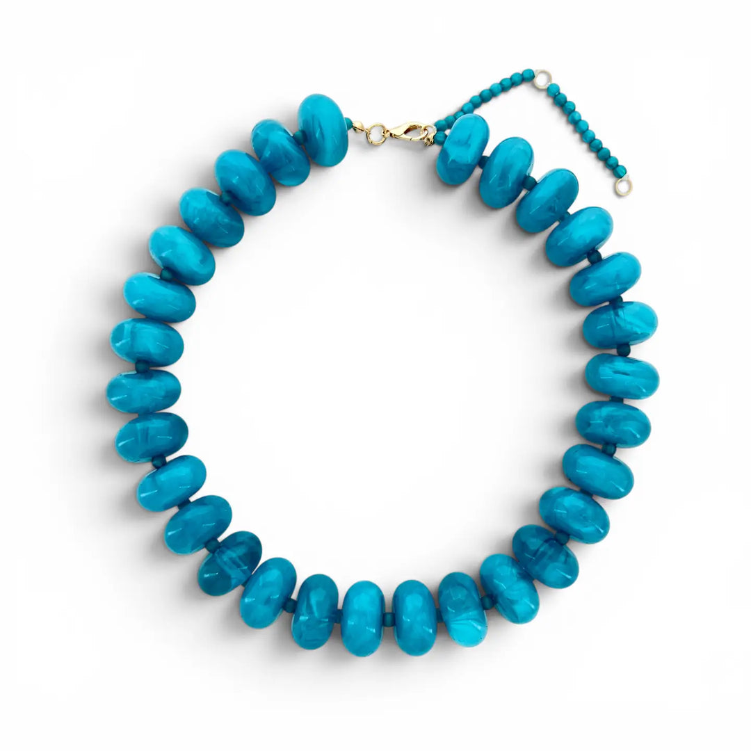Teal 20mm Resin Rondelle Beaded Necklace