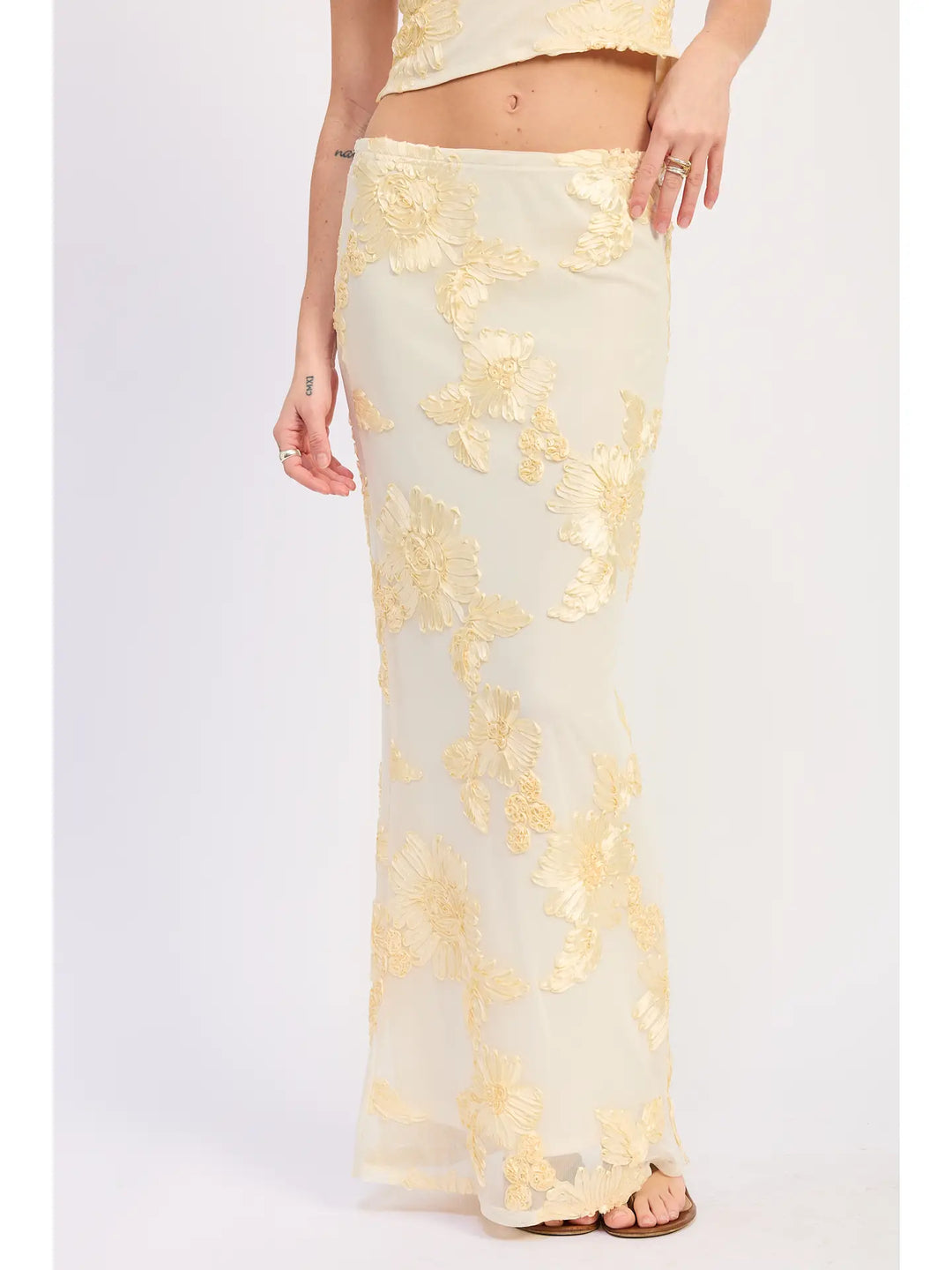 Low Waist Macrame Mesh Maxi Skirt