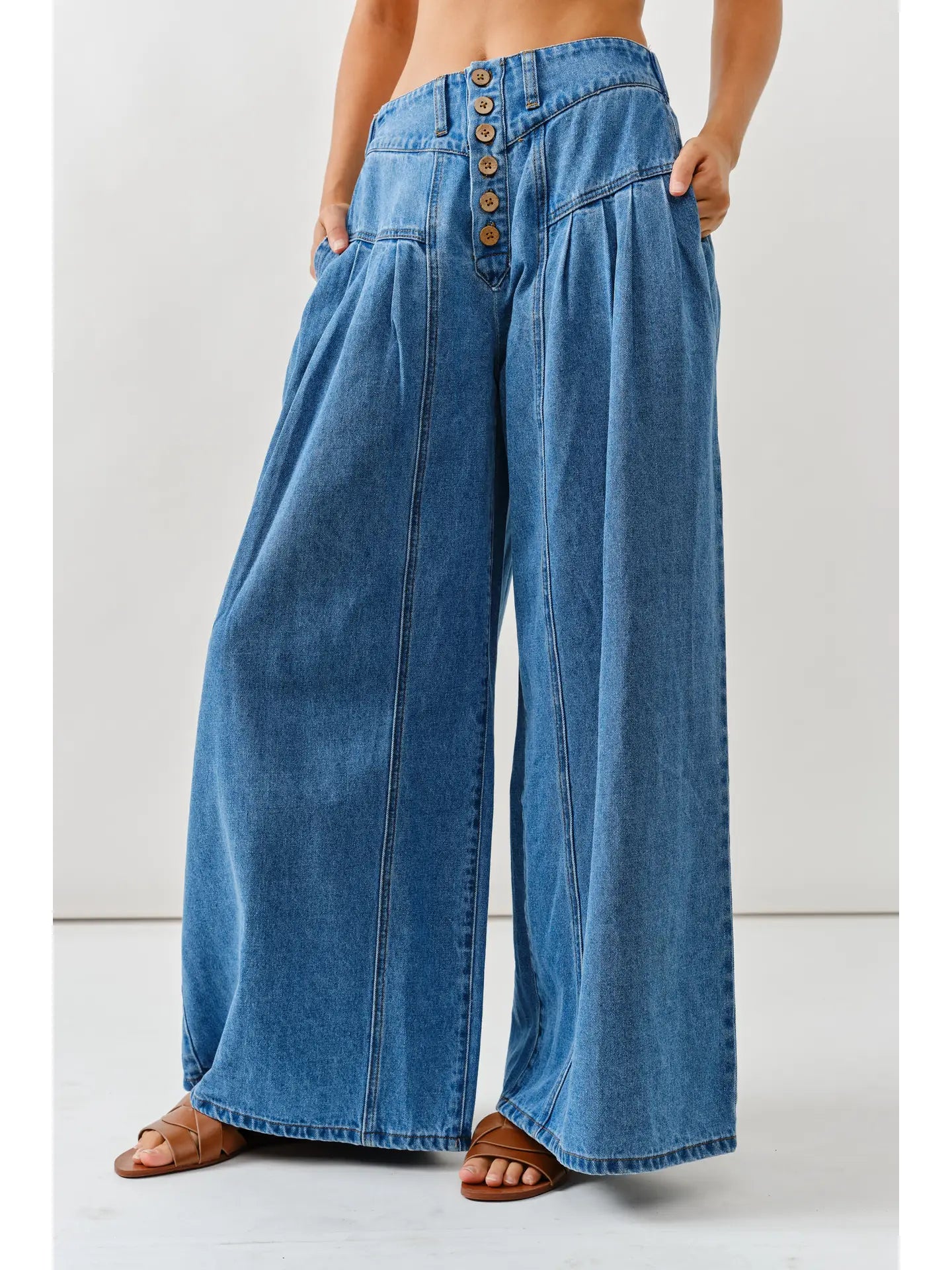 Front Button Down Flare Jeans