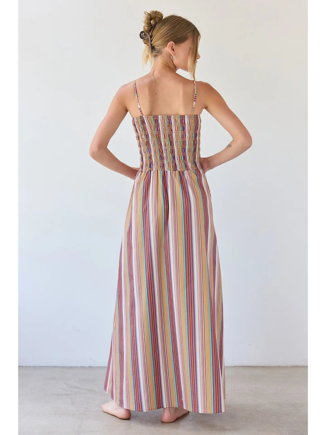Multicolor Stripe Smocked Maxi Dress