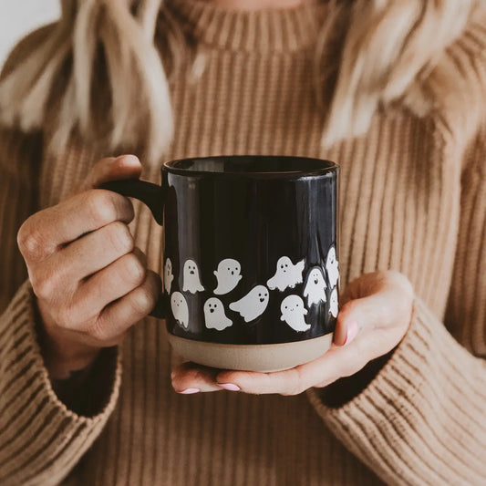 Ghost Pattern Stoneware Coffee Mug - Halloween Decor