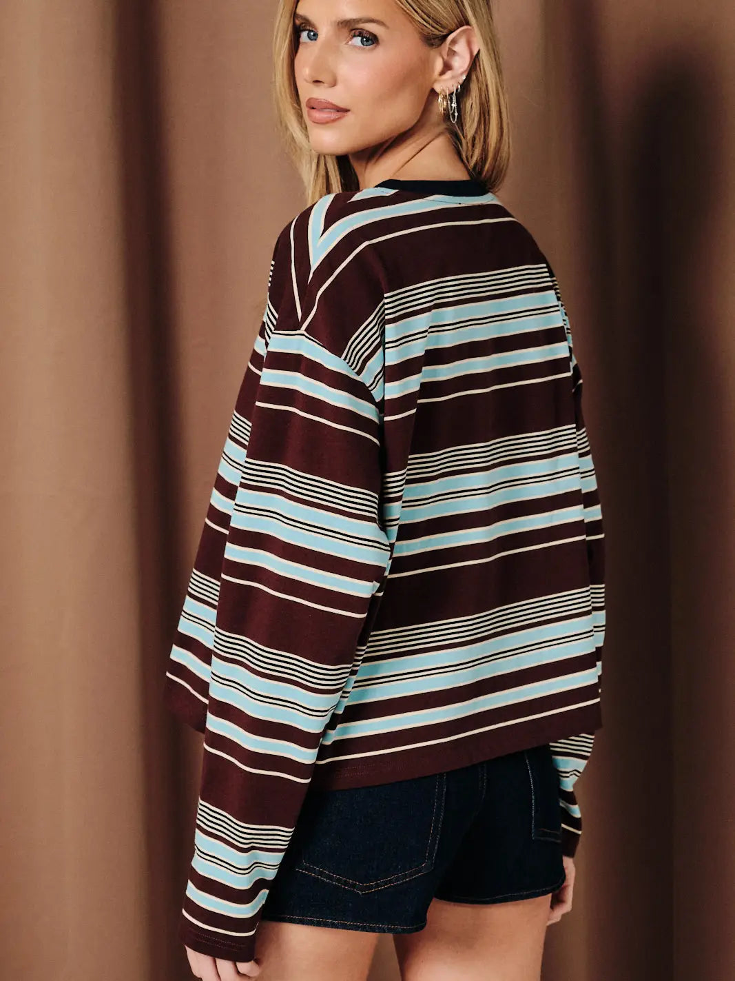 Brown/Blue Long Sleeve Top