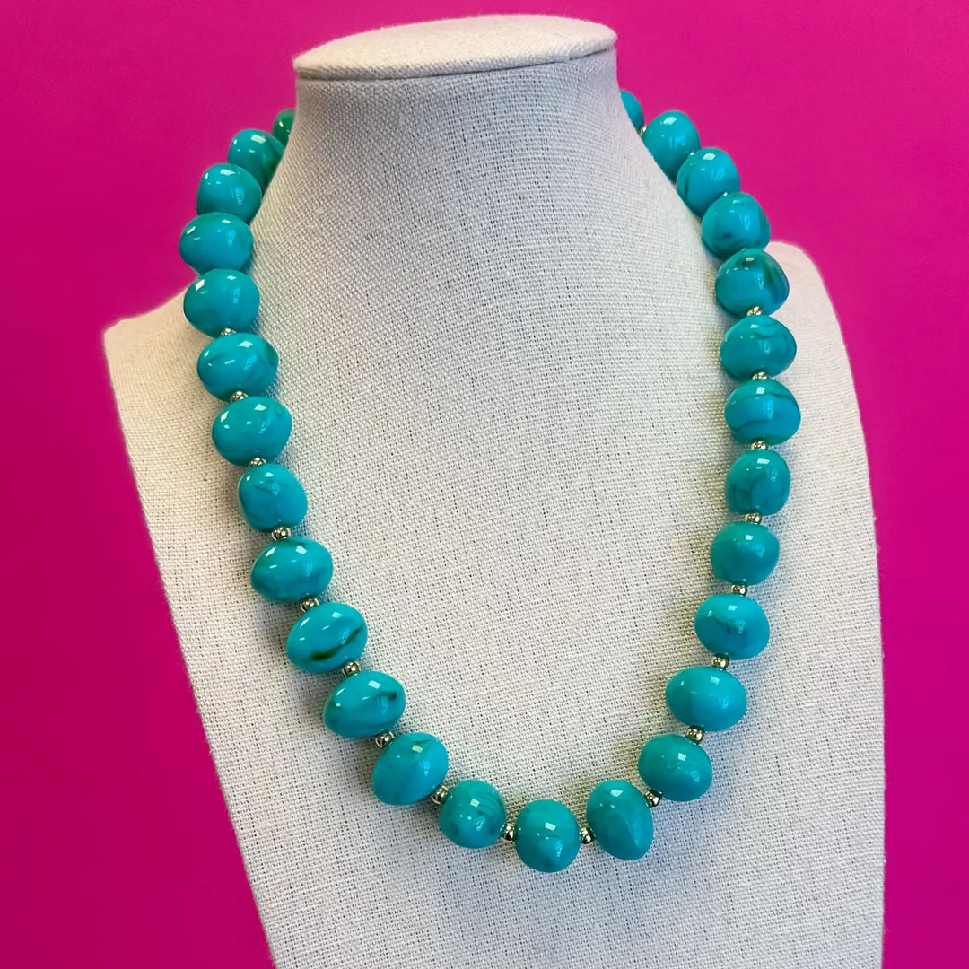 Bauble Bead with Gold Bead Necklace - Blue