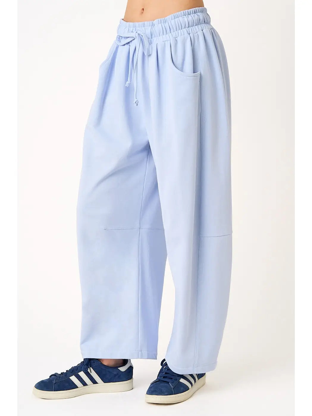 Cotton French Terry Pull-On Barrel Leg Pants