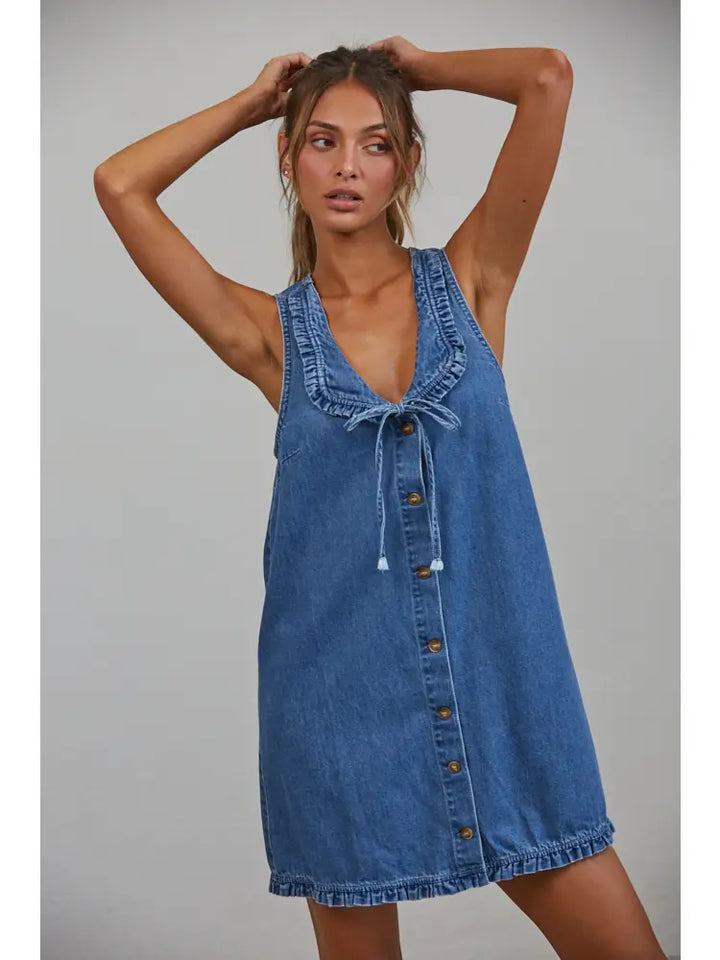 Betsy Ruffle Denim Mini Dress