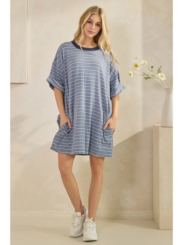 Stripe Knit Pullover Big Top Dress