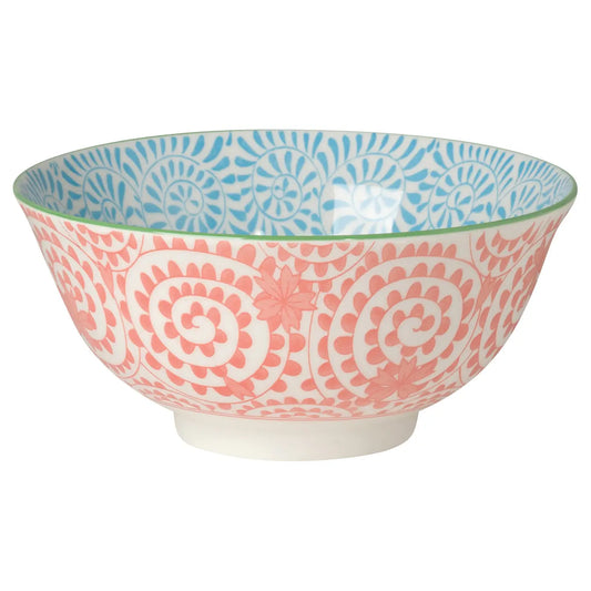 Orange and Blue Swirls Stamped Bowl 6 Inch
