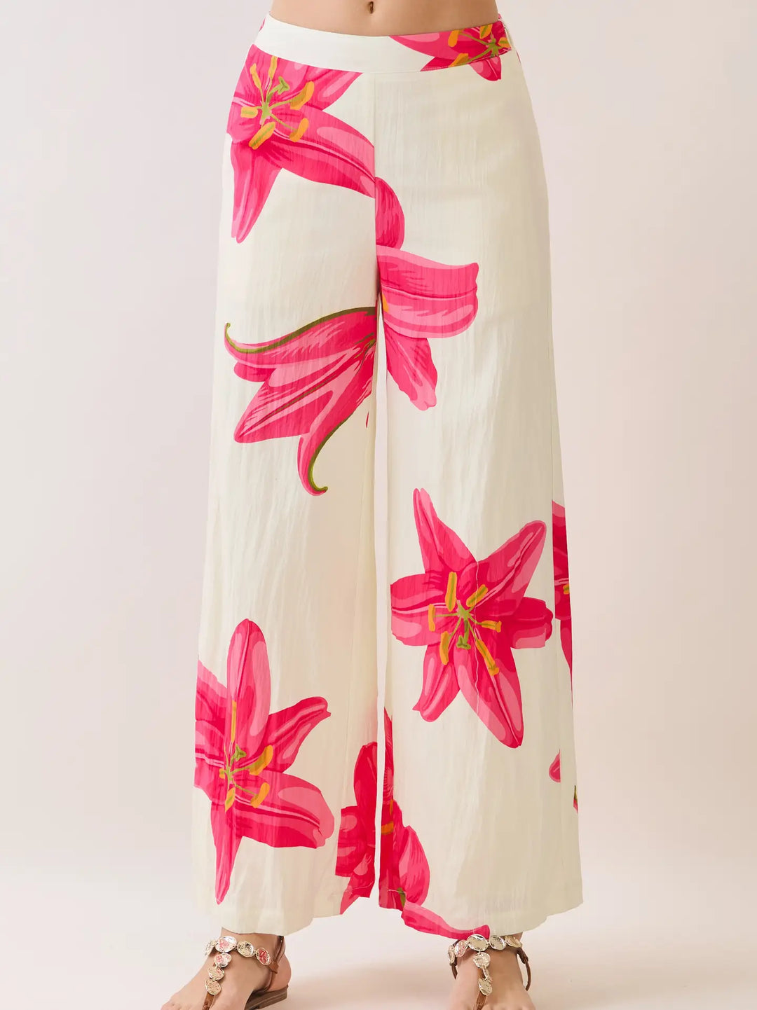 Floral Print Elastic Waistband Wide Leg Pants