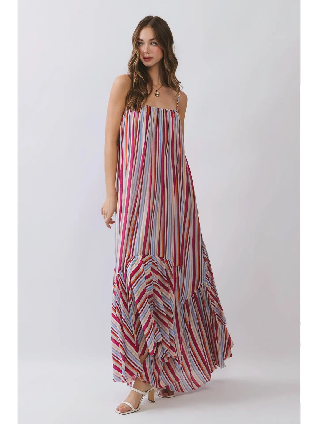 Striped Asymmetrical Tiered Hem Maxi Dress The Ivory Palm Striped Asymmetrical Tiered Hem Maxi Dress The Ivory Palm