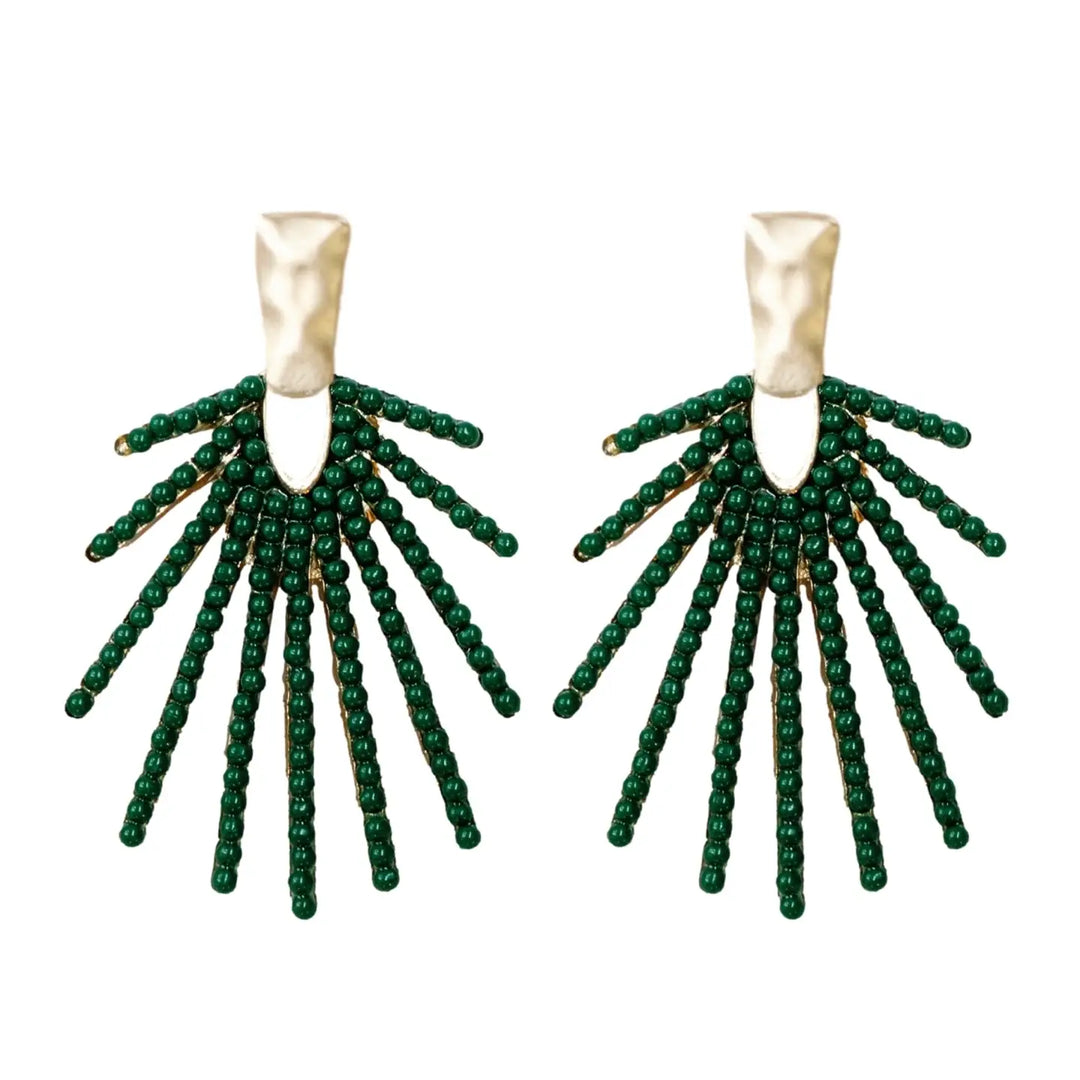 Green Sunburst Statement Drop Earrings
