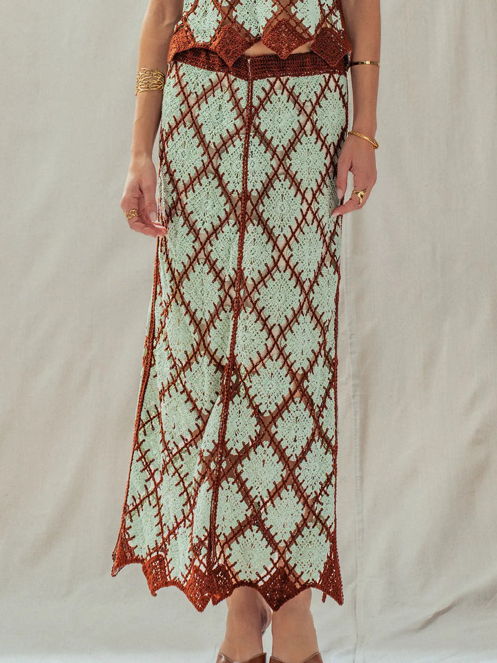 Diamond Pattern Open-Knit Crochet Skirt