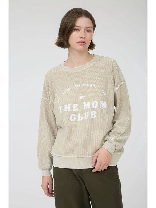 Mom Club Graphic Washed Long Sleeve Rib Knit Top