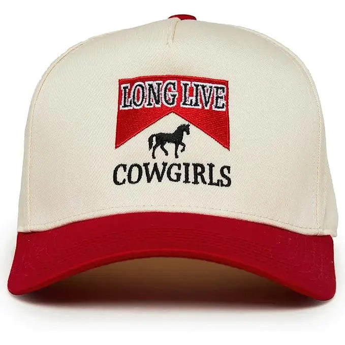 2-Tone Embroidered Cap - Long Live Cowgirls - Red/Beige
