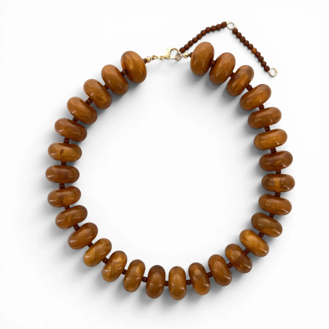 Amber 20mm Resin Rondelle Beaded Necklace