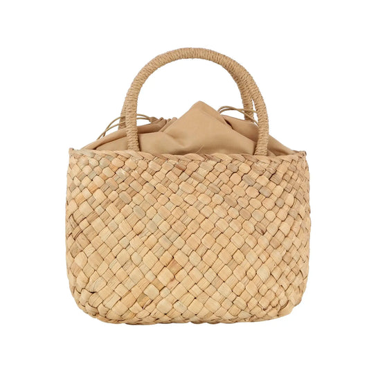 Drawstring Straw Basket Bag