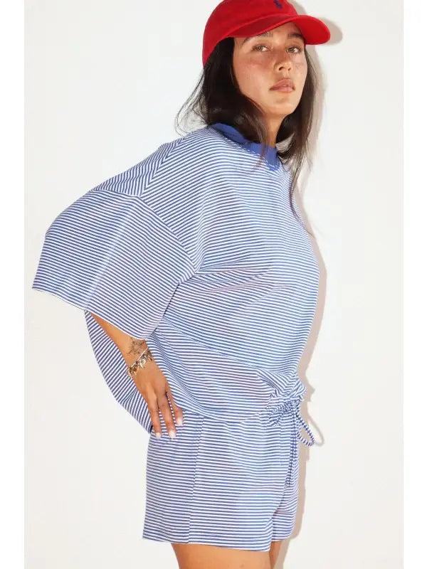 Royal Blue Striped Oversized Tee