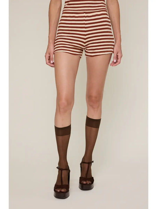 Cozy Striped Elastic Waist Band Plain Shorts