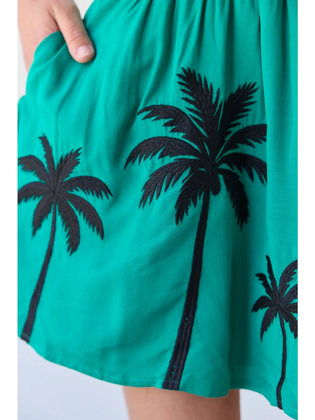 Tropical Palm Embroidered Smocked Mini Dress