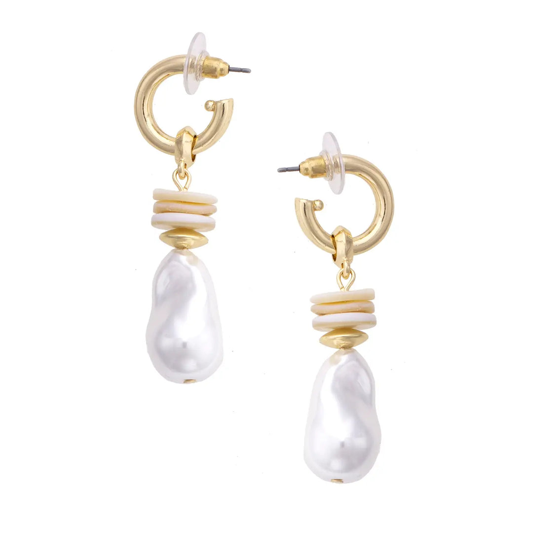 Natural Pearl Shell Drop Hoop Earrings