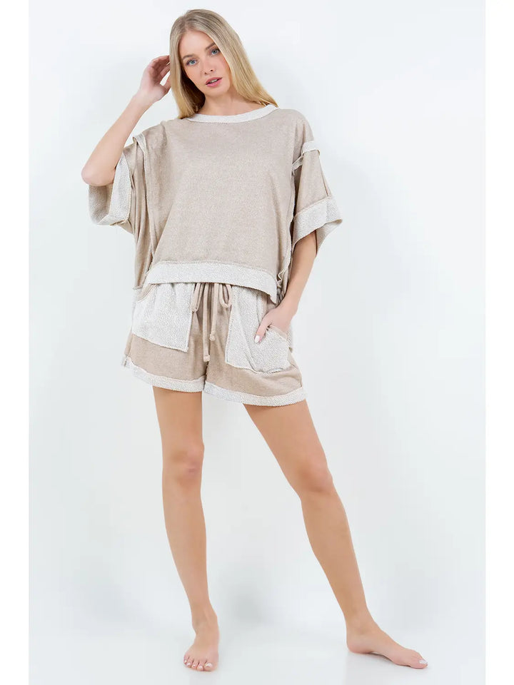 Taupe Contrast Terrycloth Shorts