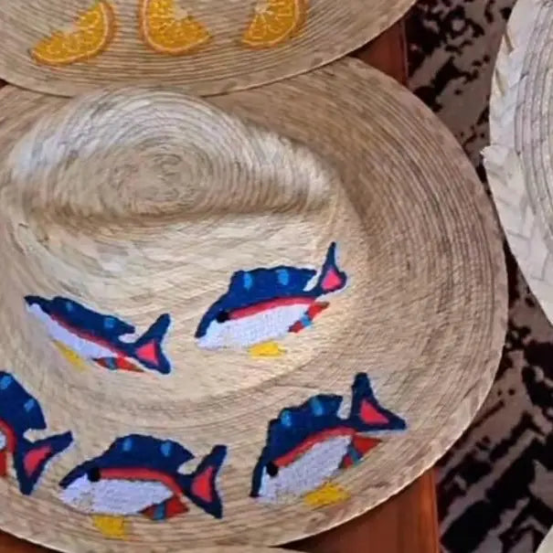 Multi Fish Embroidered Straw Hat