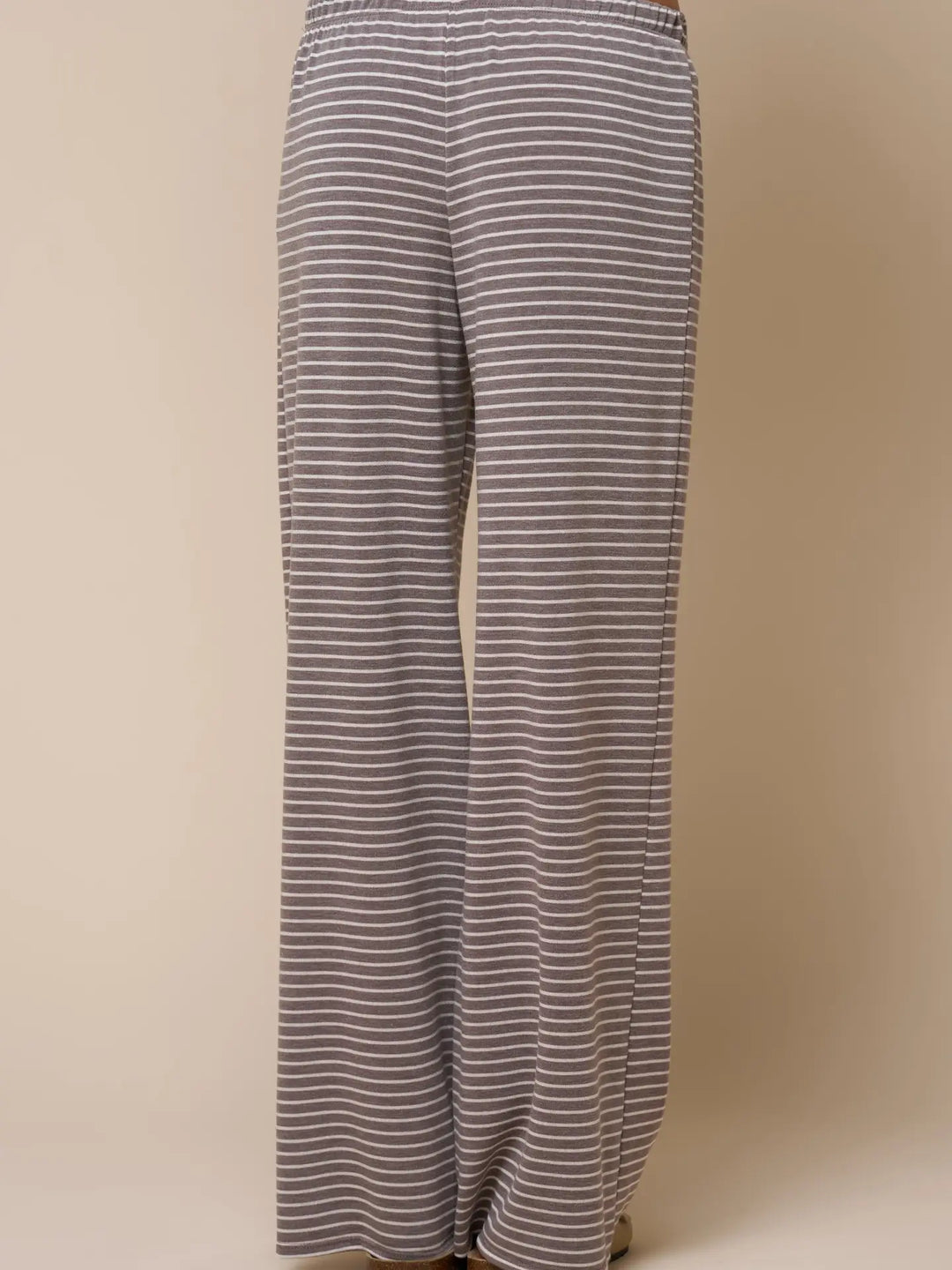 Stripe Print Pants w/ Contrast Elastic Waist
