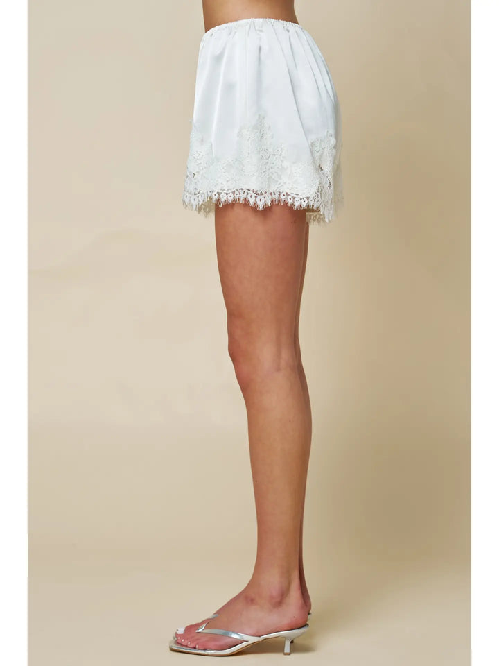 Satin Lace Trim Shorts