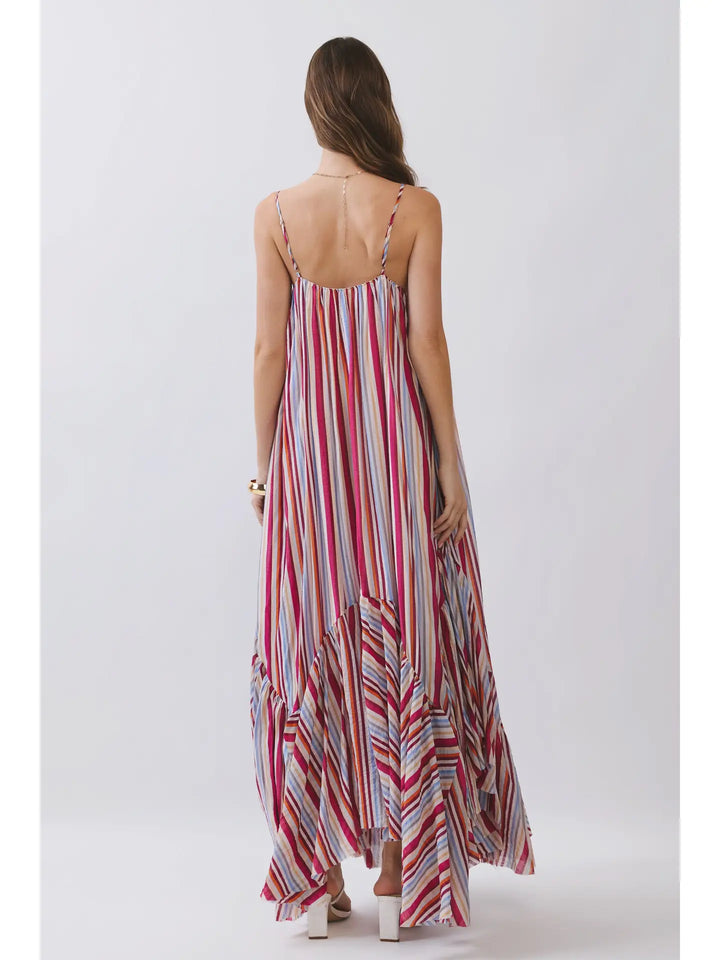 Striped Asymmetrical Tiered Hem Maxi Dress