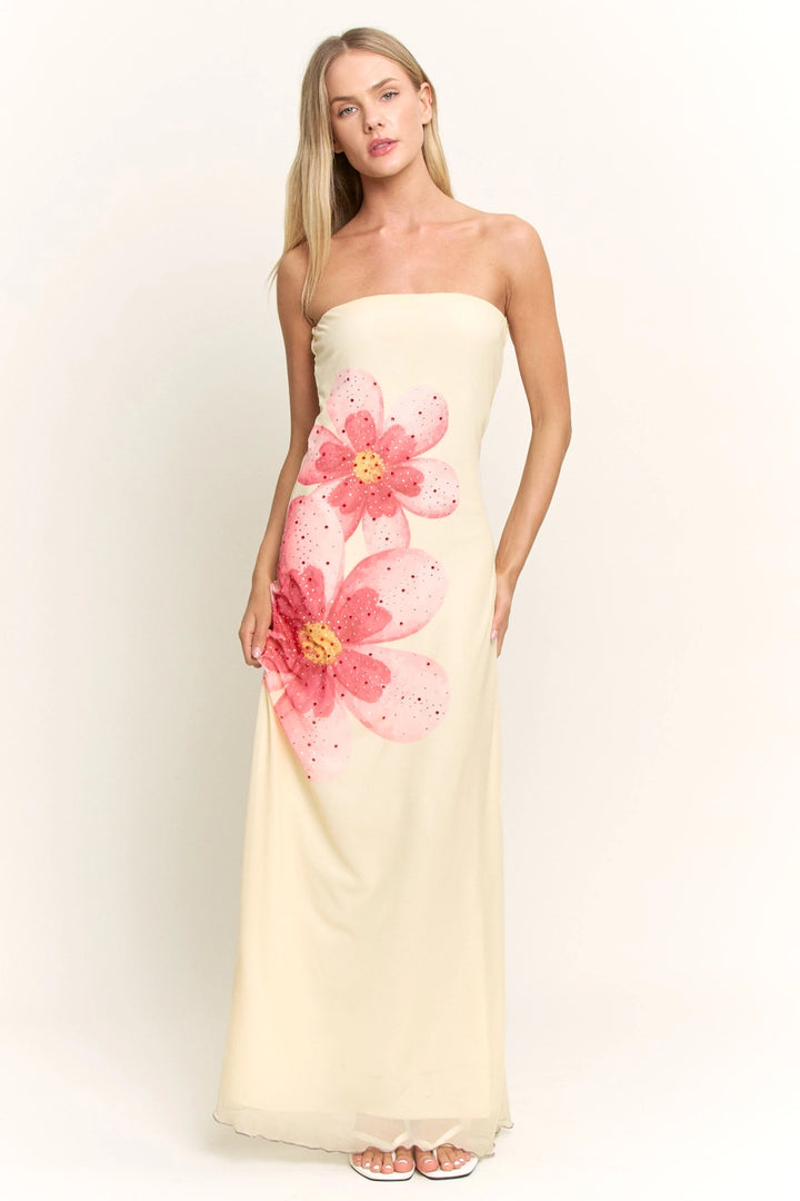 Mesh Floral Rhinestone Sleeveless Maxi Dress