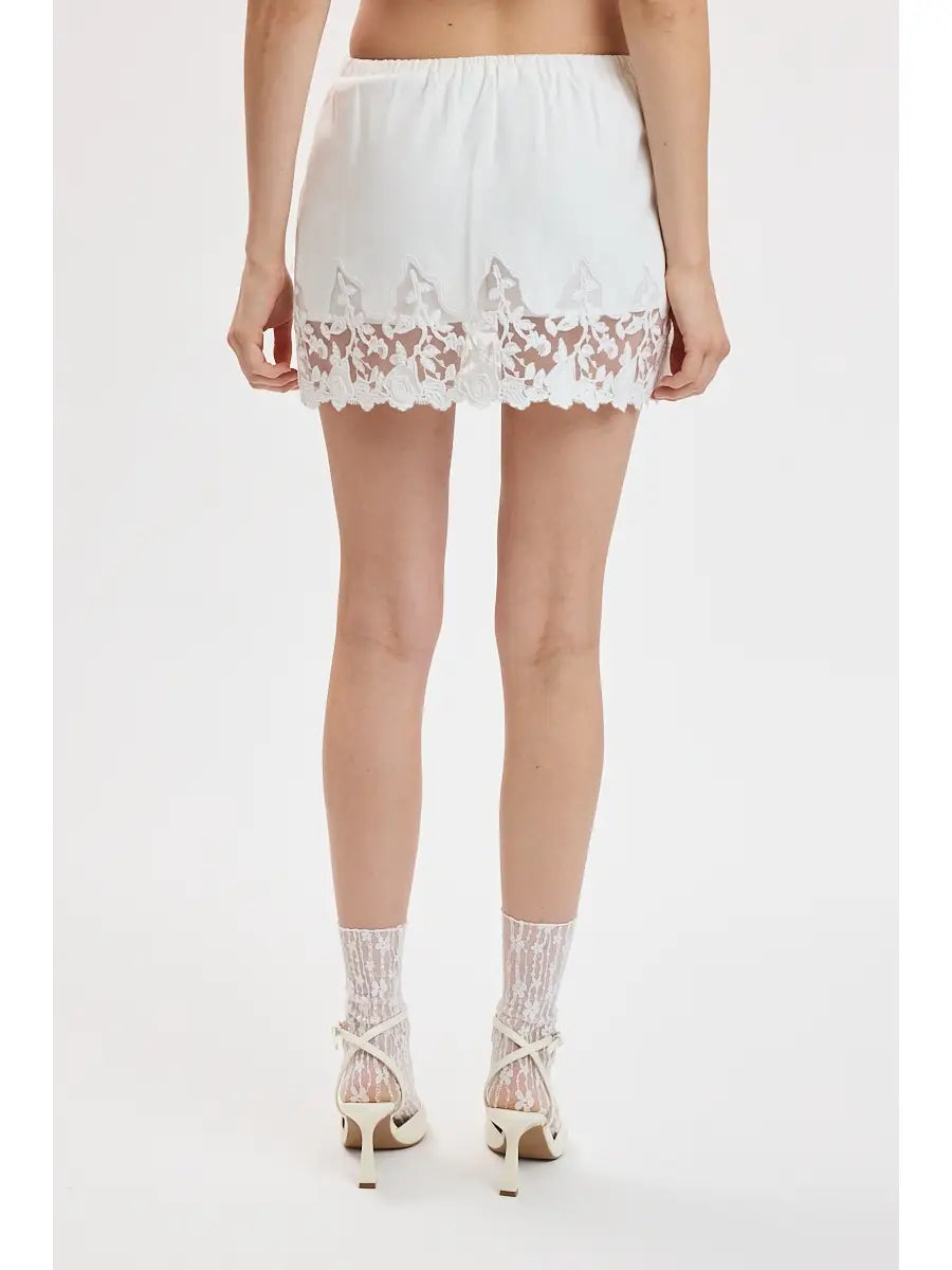 Floral Lace Down Vibrant Color Linen Mini Skort