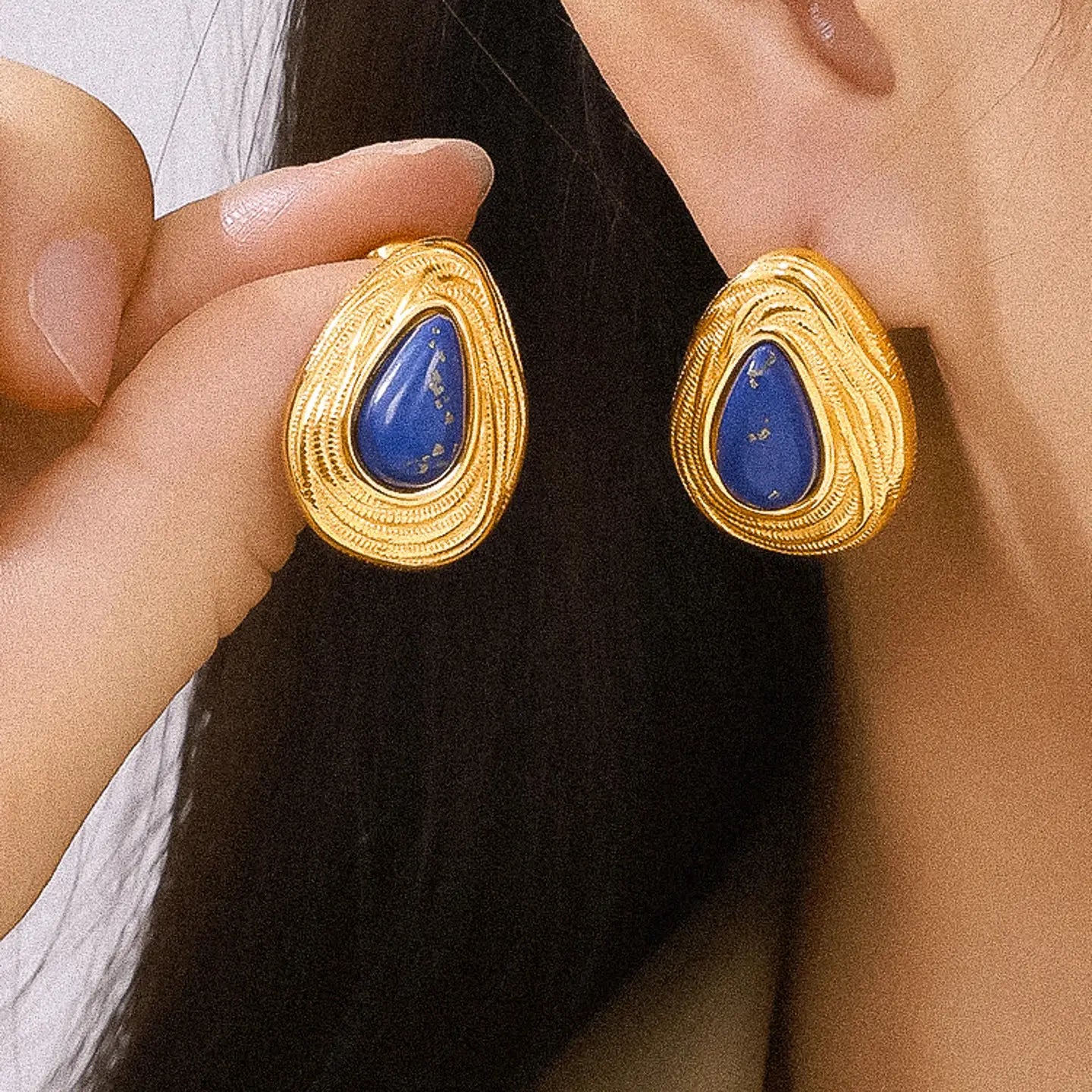 Thura 18K Gold Non-Tarnish Lapis Lazuli Droplet Earring